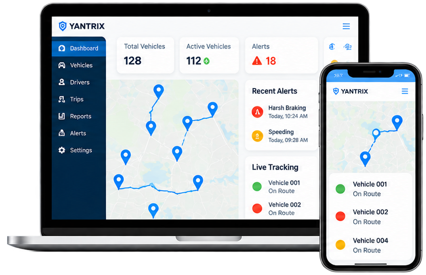 Fleet management dashboard on laptop and phone